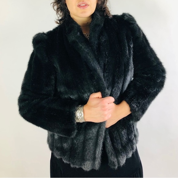 Women’s Vintage 1980’s Faux Fur Jacket Black Large - Picture 1 of 9